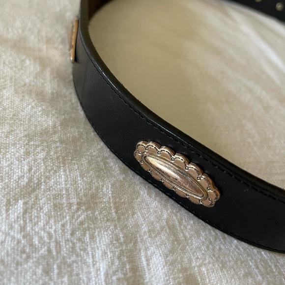 Vintage Genuine Leather Belt Made in USA with Metal Embellishments Black/Silver - Picture 10 of 11